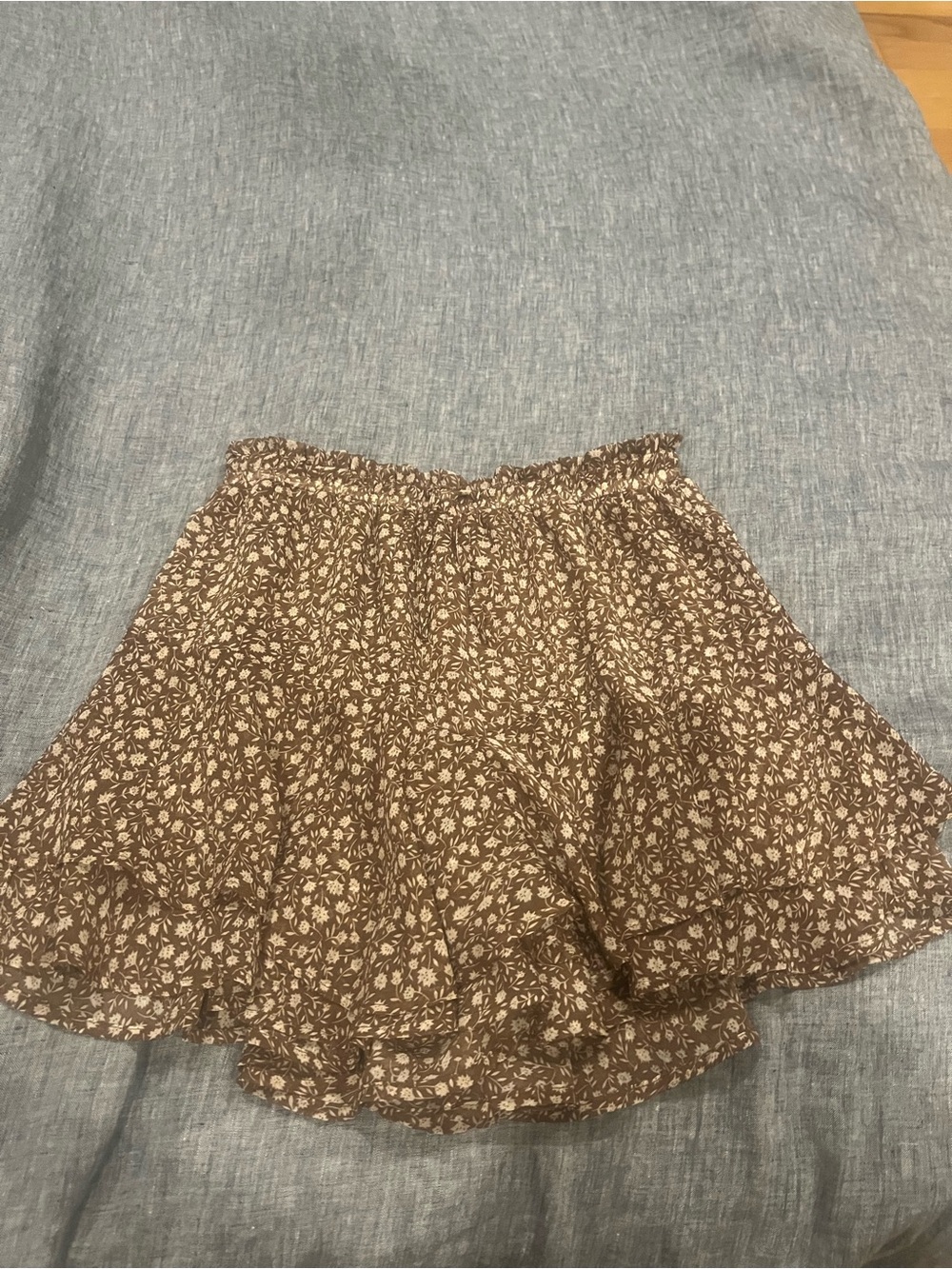 Brown Floral Ruffled Circle Skirt